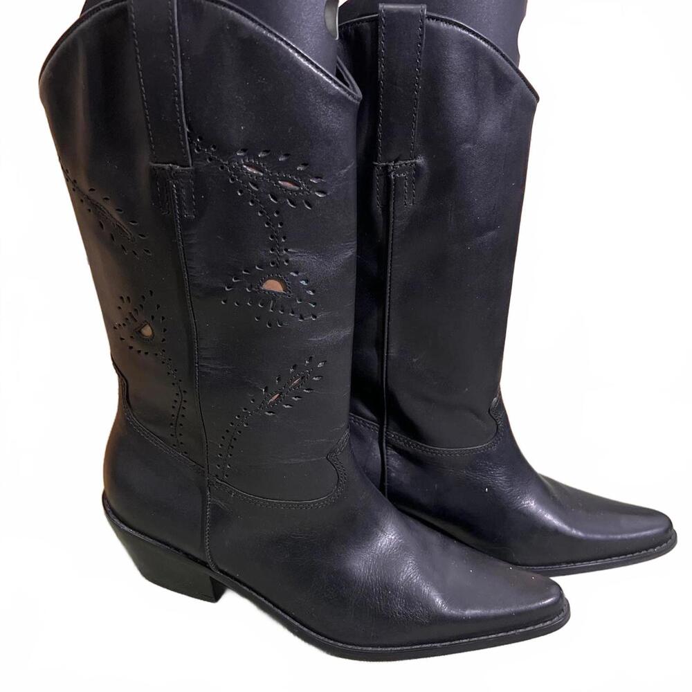 Matisse Floral Lace Boho Chic Black Western leather Cowgirl Boots Women Size 9.5